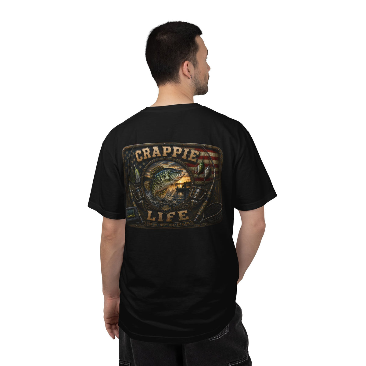Crappie Life T-Shirt — Retro American Flag Crappie Fishing Tee