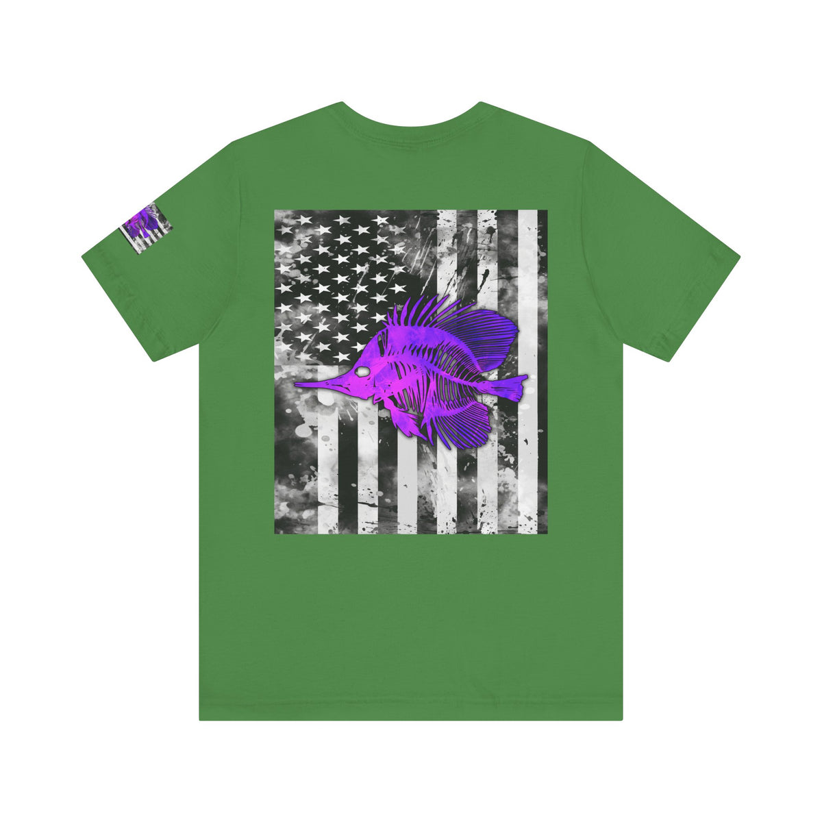 Purple Fish Angler Grunge American Flag Tee, Patriotic USA Shirt, Vintage American Flag