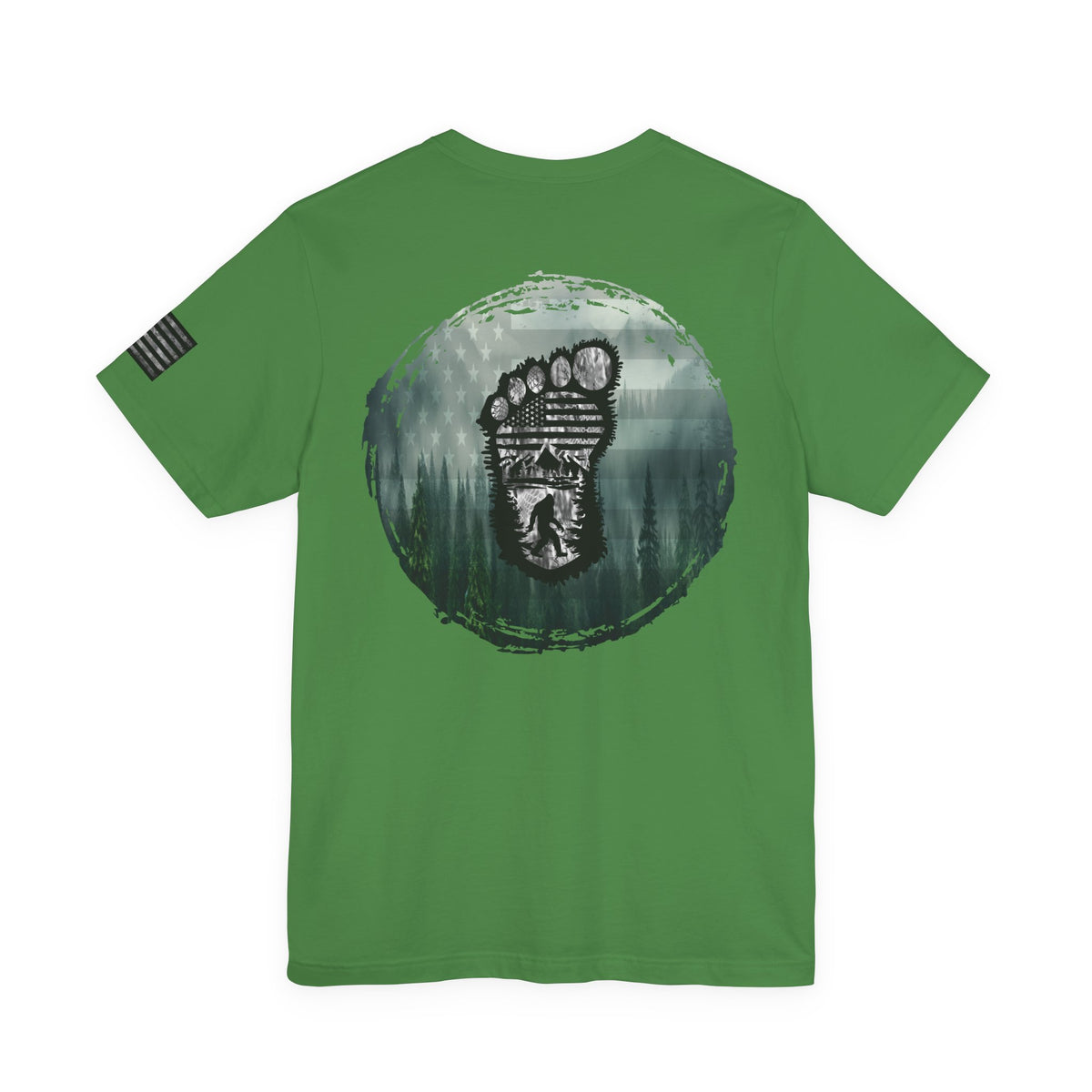 Bigfoot American Flag Camo Tee, Sasquatch Patriotic Shirt, Unisex Graphic Tee, Outdoor Adventure Top, Men's Women's Tee