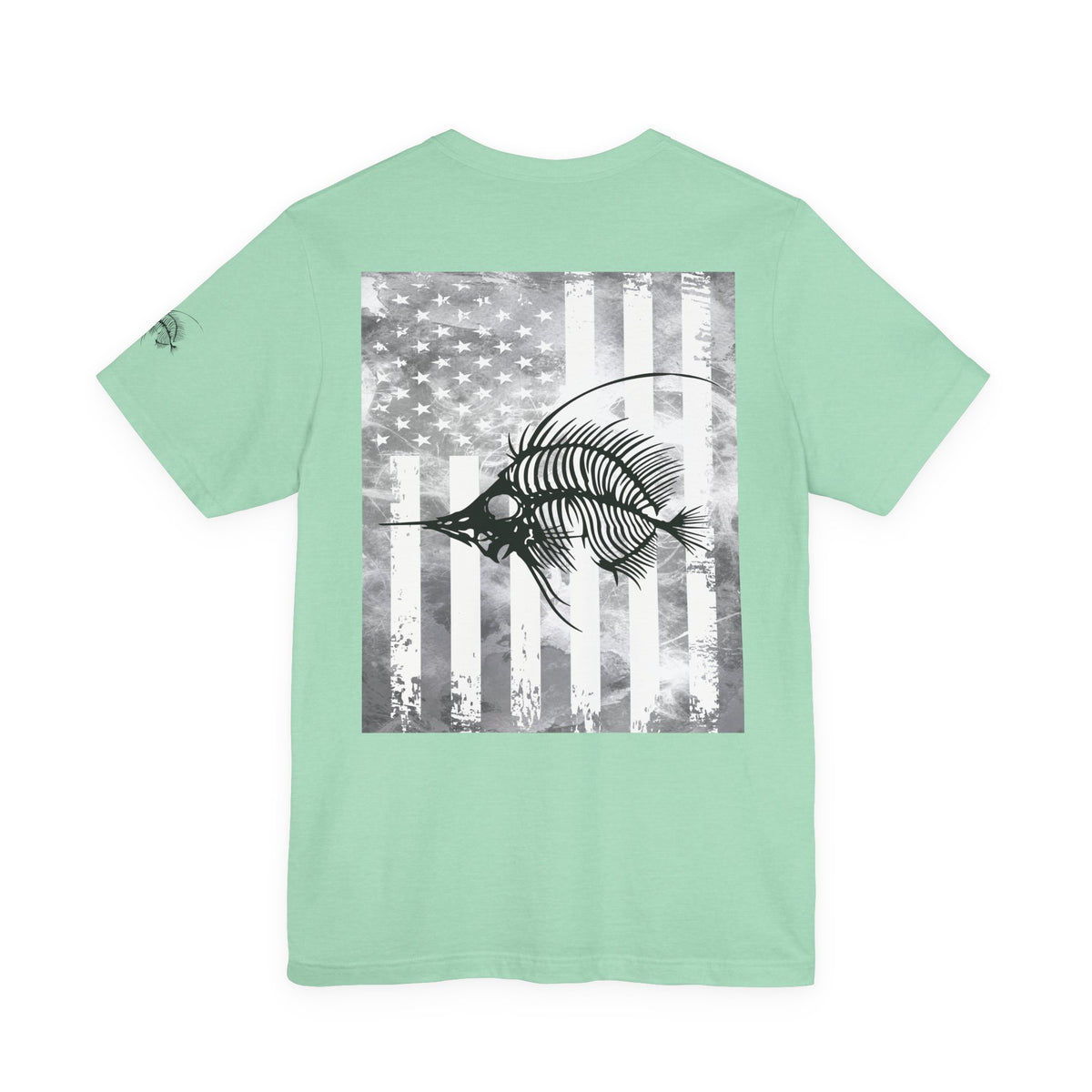 Fish Skeleton Grunge American Flag Tee, Patriotic USA Shirt, Vintage American Flag