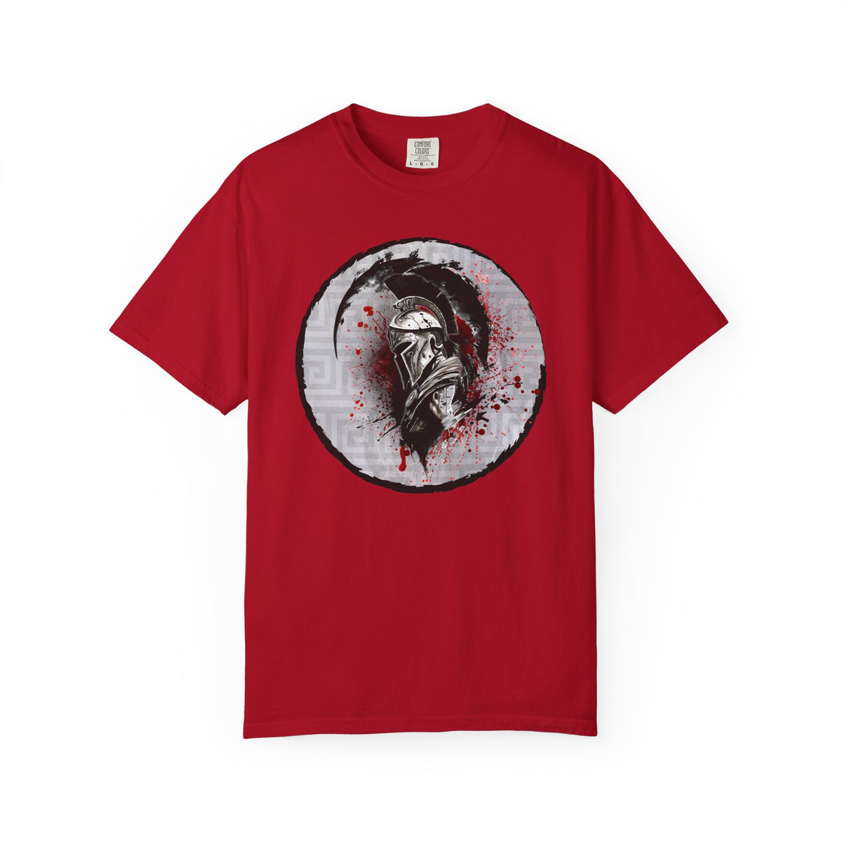 Spartan Warrior T-Shirt – Greek Helmet Circle Design Front & Spear Back | Warrior Graphic Tee