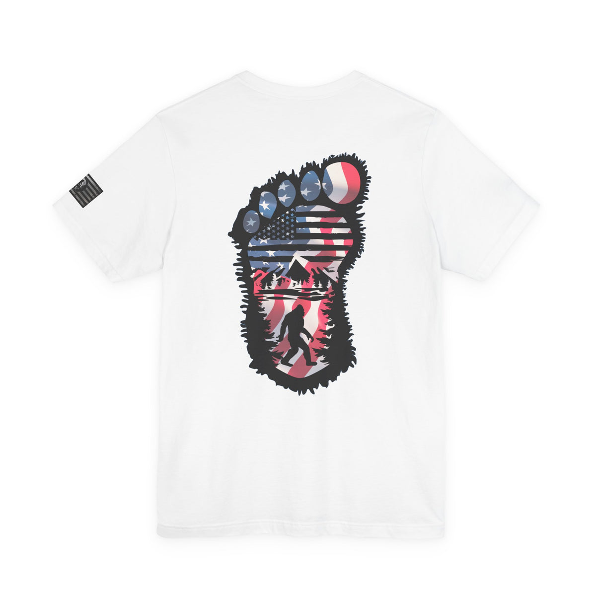 Bigfoot American Flag Adventure-Ready Unisex Tee, Perfect for Campouts, Gifts, Outdoor Wear