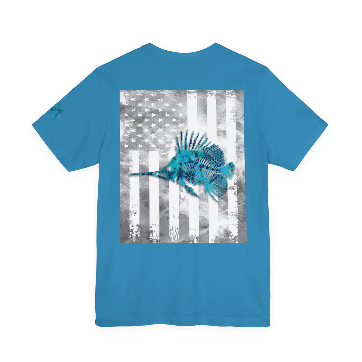 Fish Skeleton Grunge American Flag Tee, Patriotic Fishing Shirt, Vintage USA Bones, Fourth of July Apparel,