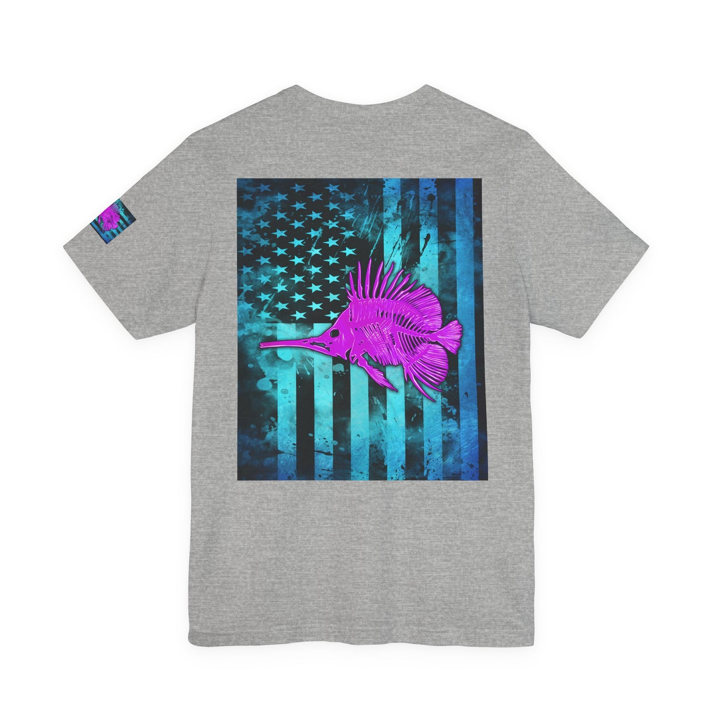 Pink Angler Grunge American Flag Tee, Patriotic USA Shirt, Vintage American Flag