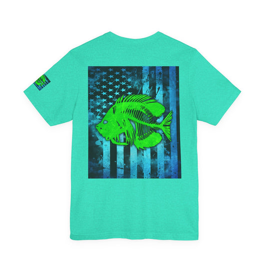 Green Pearch Angler Grunge American Flag Tee, Patriotic USA Shirt, Vintage American Flag