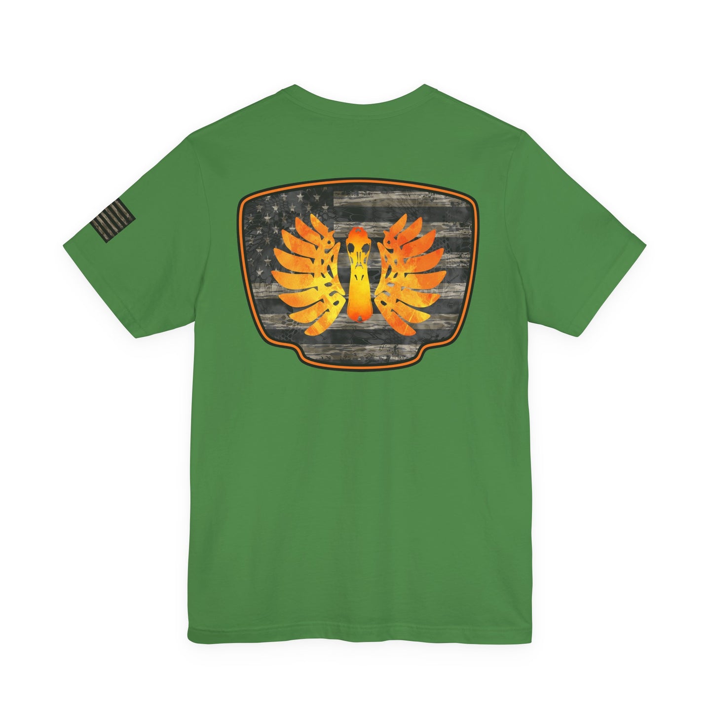Duck Hunt Badge T-Shirt – Mossy Camo Print, Crossed Guns & Duck Skull Graphic