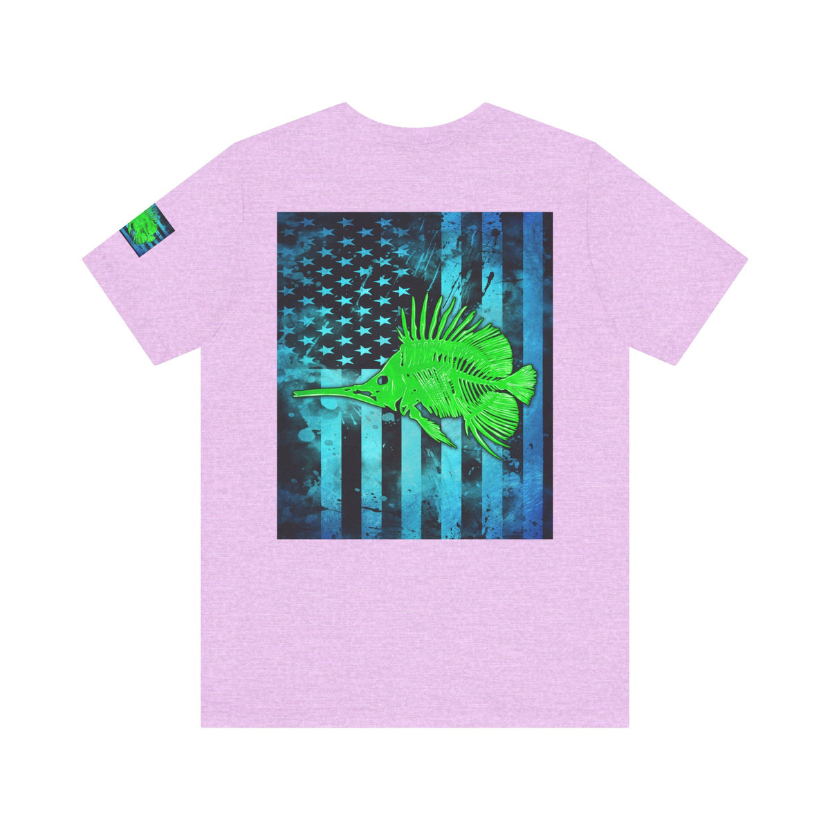 Green Fish Grunge American Flag Tee, Patriotic USA Shirt, Vintage American Flag