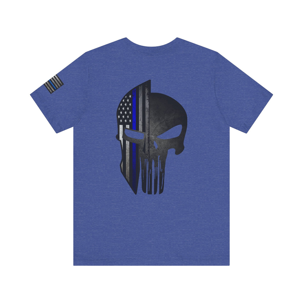 Grunge Stone Spartan Thin Blue Line American Flag T-Shirt – Honor & Valor Police Tribute Tee