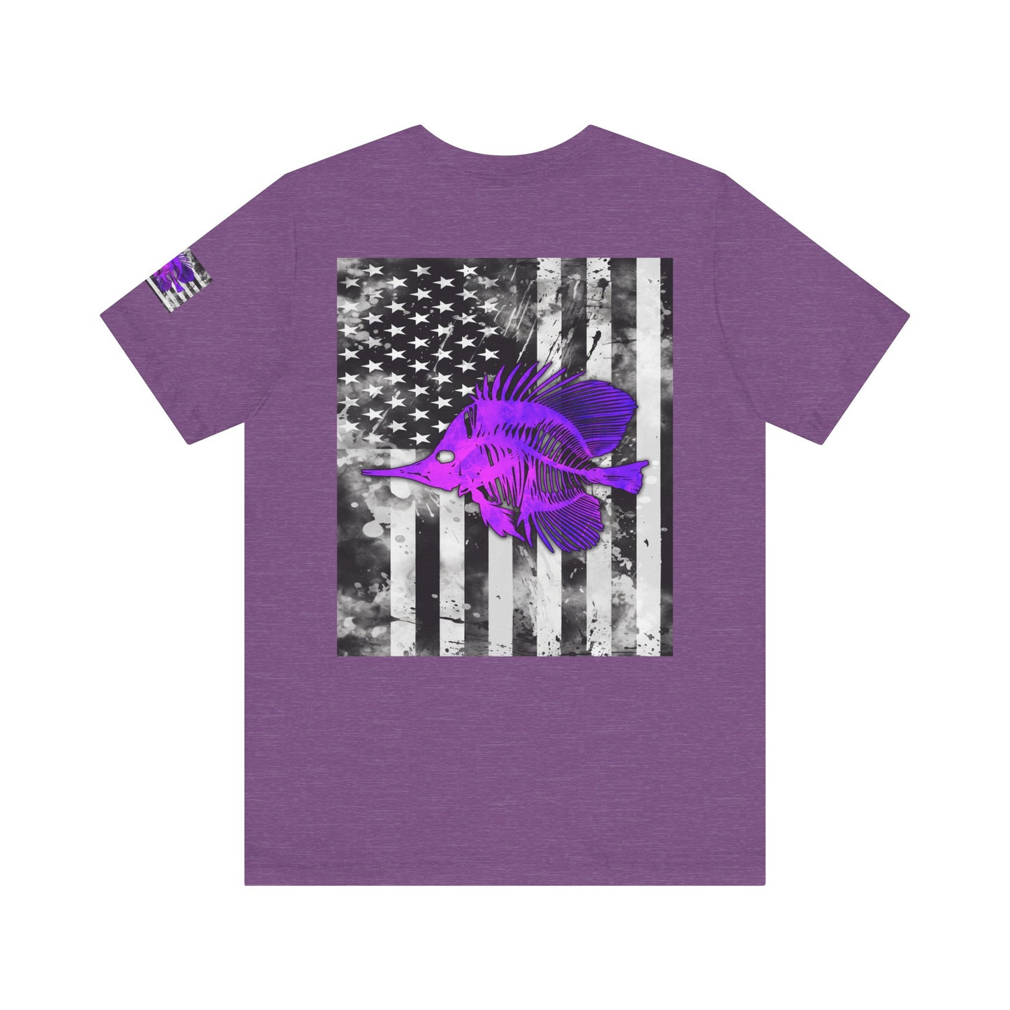 Purple Fish Angler Grunge American Flag Tee, Patriotic USA Shirt, Vintage American Flag