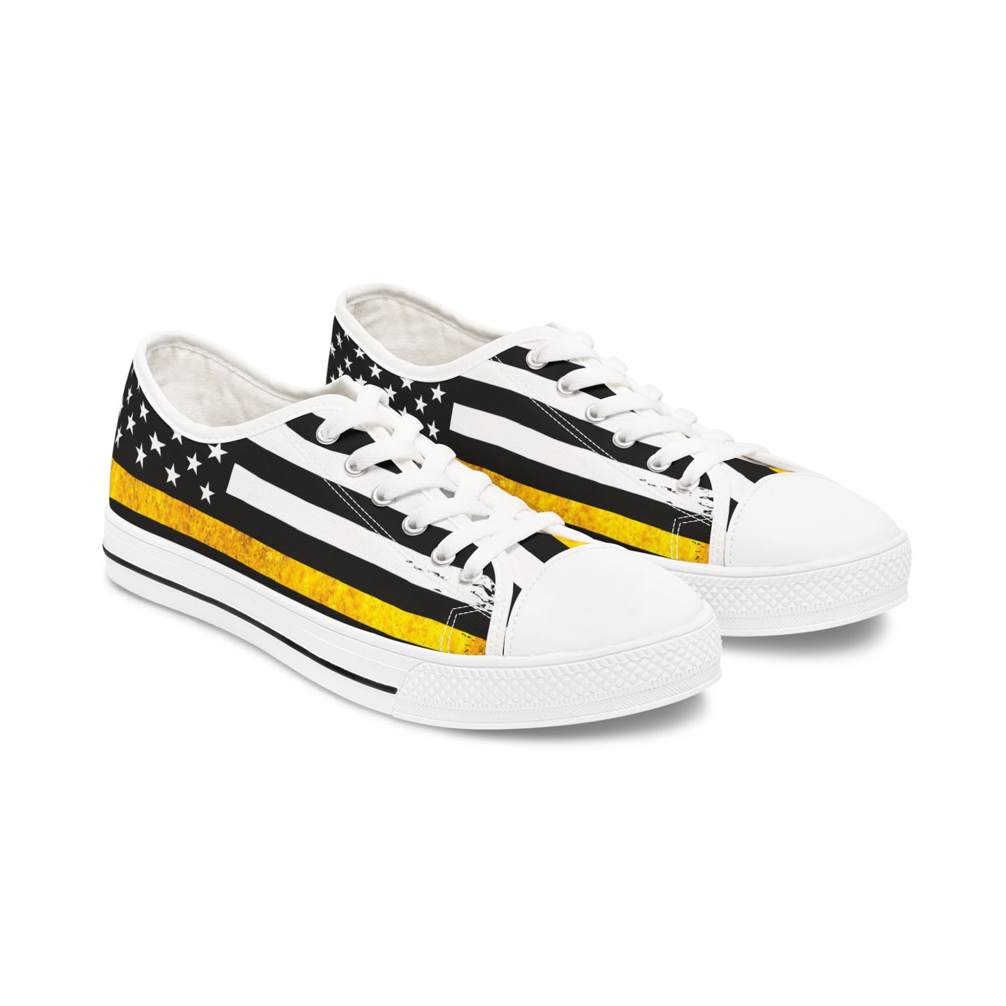 Thin Yellow Line American Flag Low Top Sneakers – 911 Dispatcher Shoes for Women, Casual Canvas Streetwear