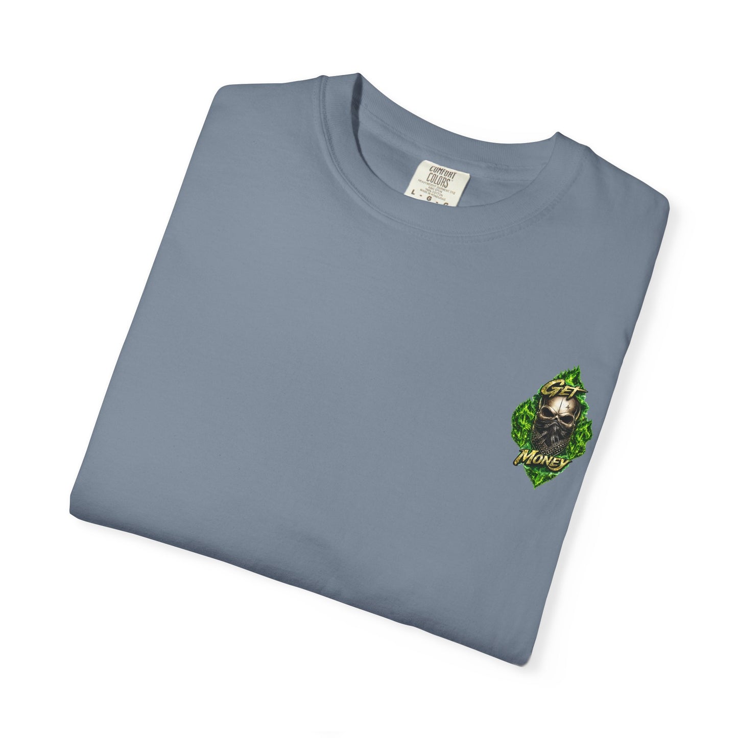 Get Money Skull Graphic Tee – Green Flame Dollar Sign Hustle Streetwear Shirt