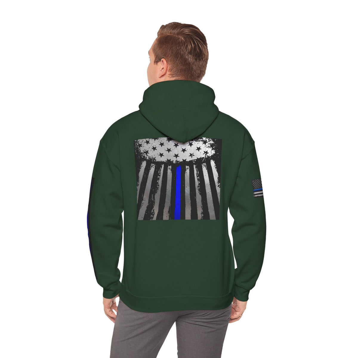 Spartan Thin Blue Line Flag Hoodie – Warrior Helmet Patriotic Sweatshirt for Police Supporters