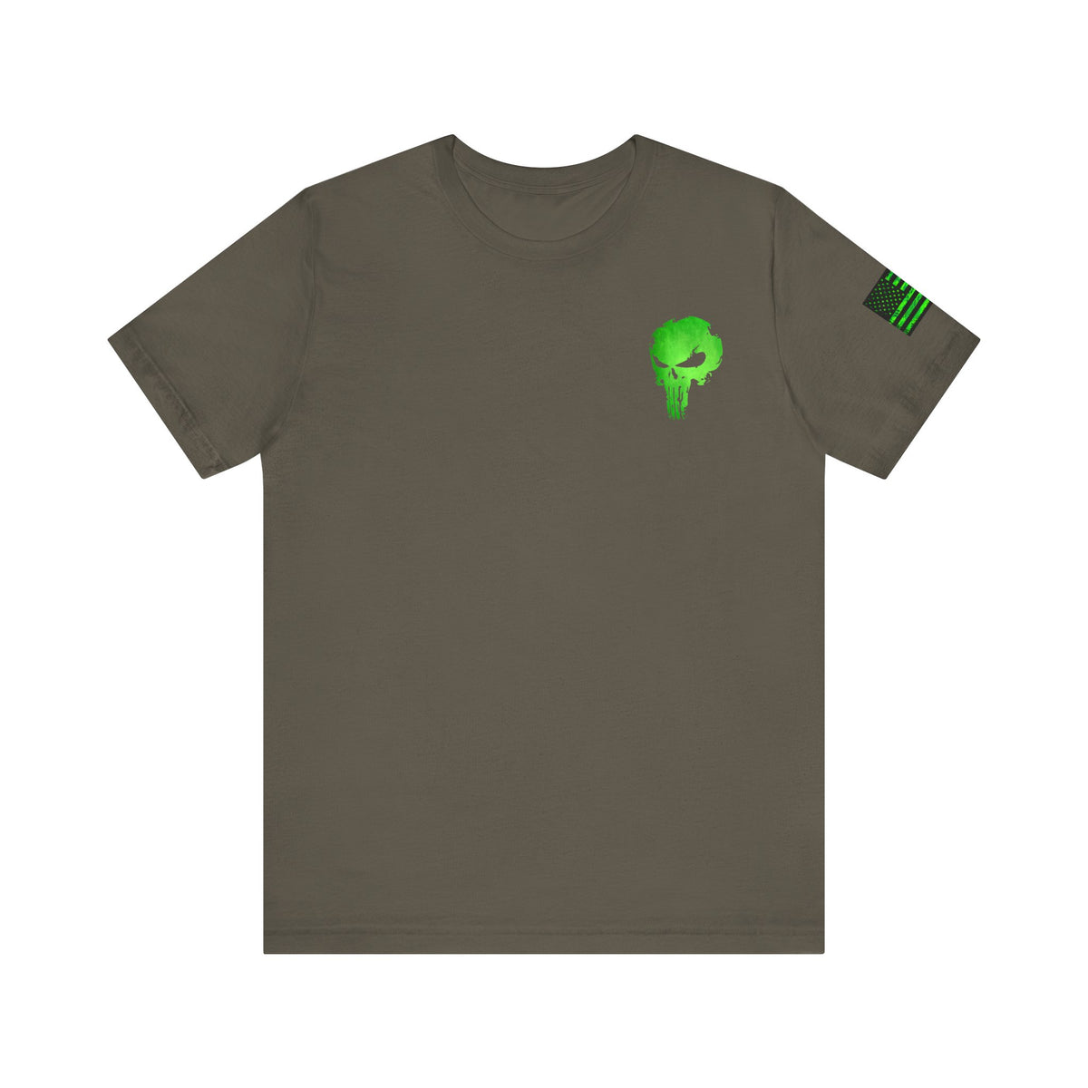 Green Punisher Skull with Hex Camo – Tactical Military Style Grunge Tee