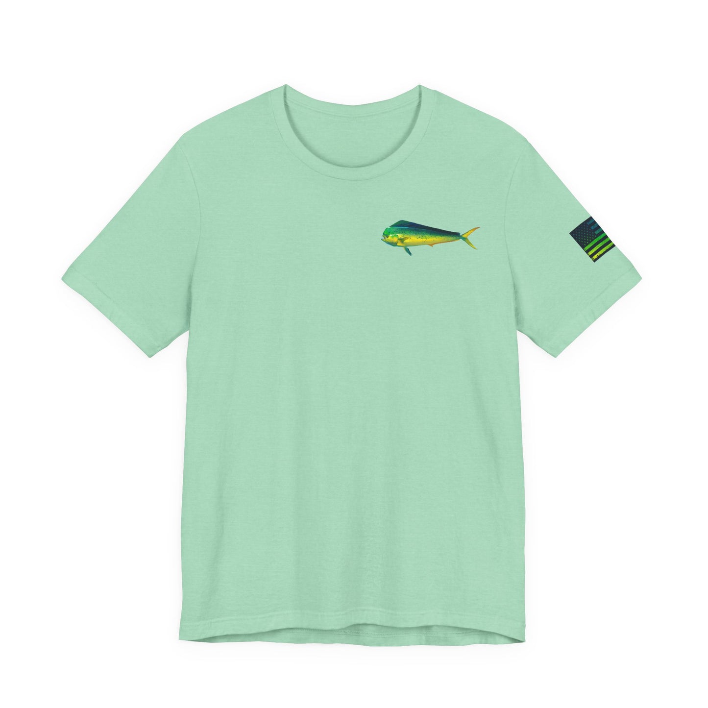 Patriotic Mahi Mahi Flag T-Shirt – Bold Saltwater Fishing Graphic Tee