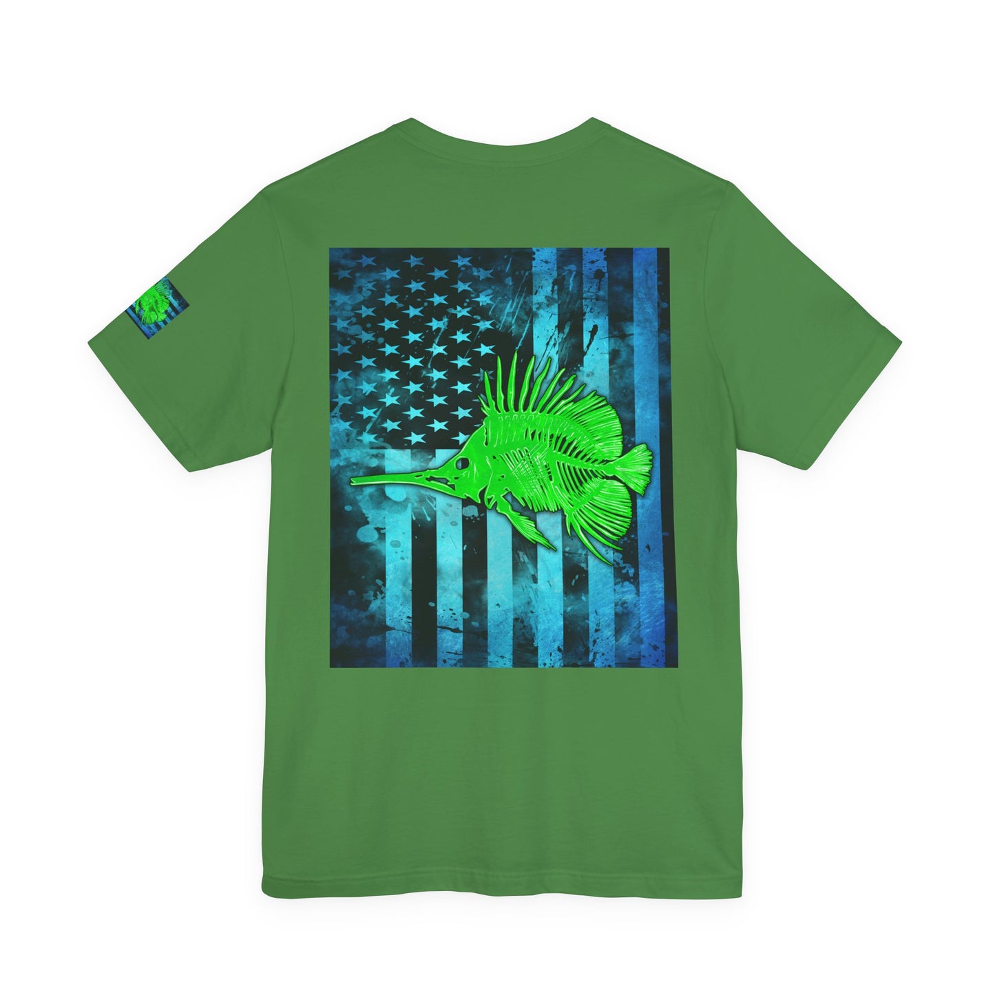 Green Fish Grunge American Flag Tee, Patriotic USA Shirt, Vintage American Flag
