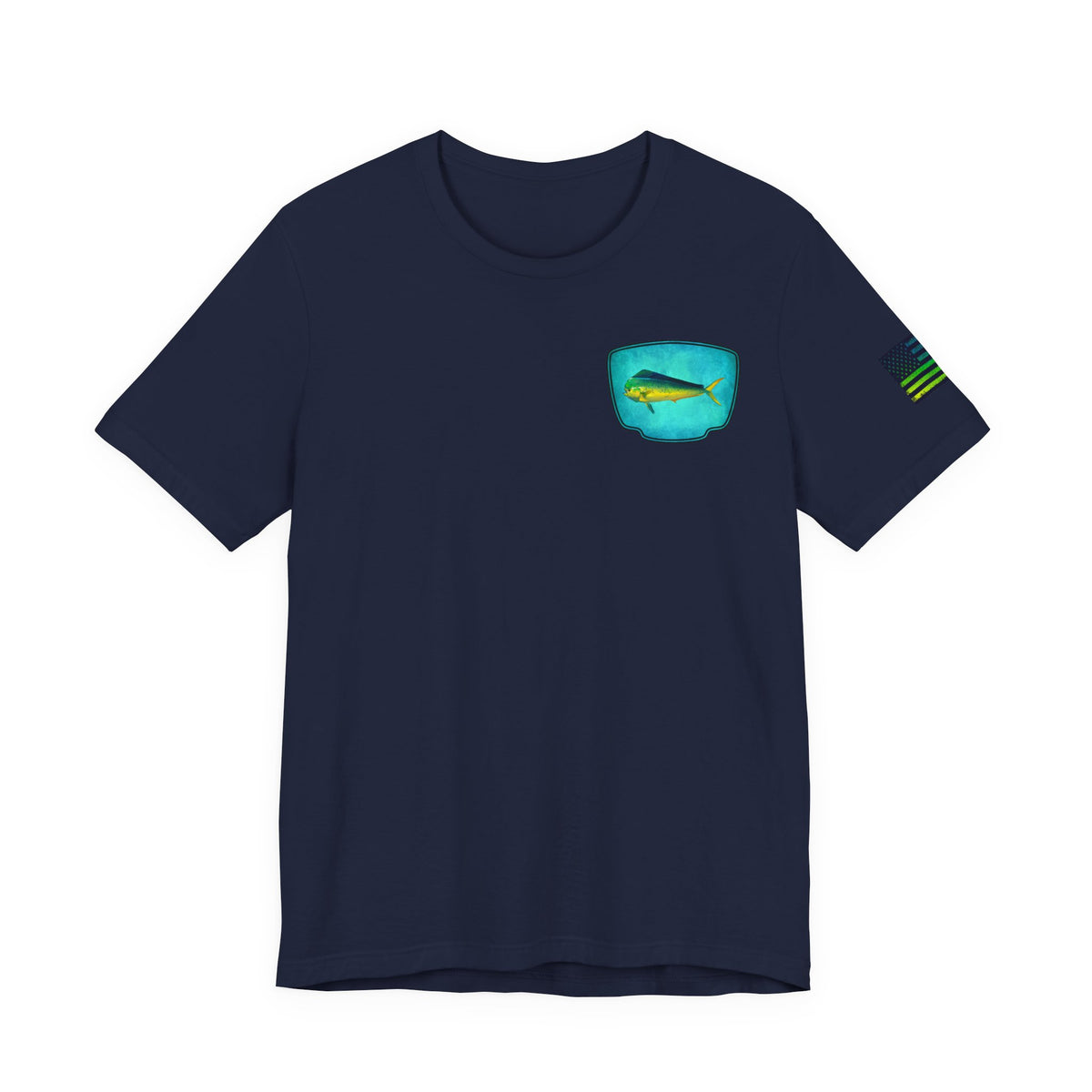 Vibrant Mahi Mahi Badge Tee – Ocean-Inspired Saltwater Fishing Shirt for Men