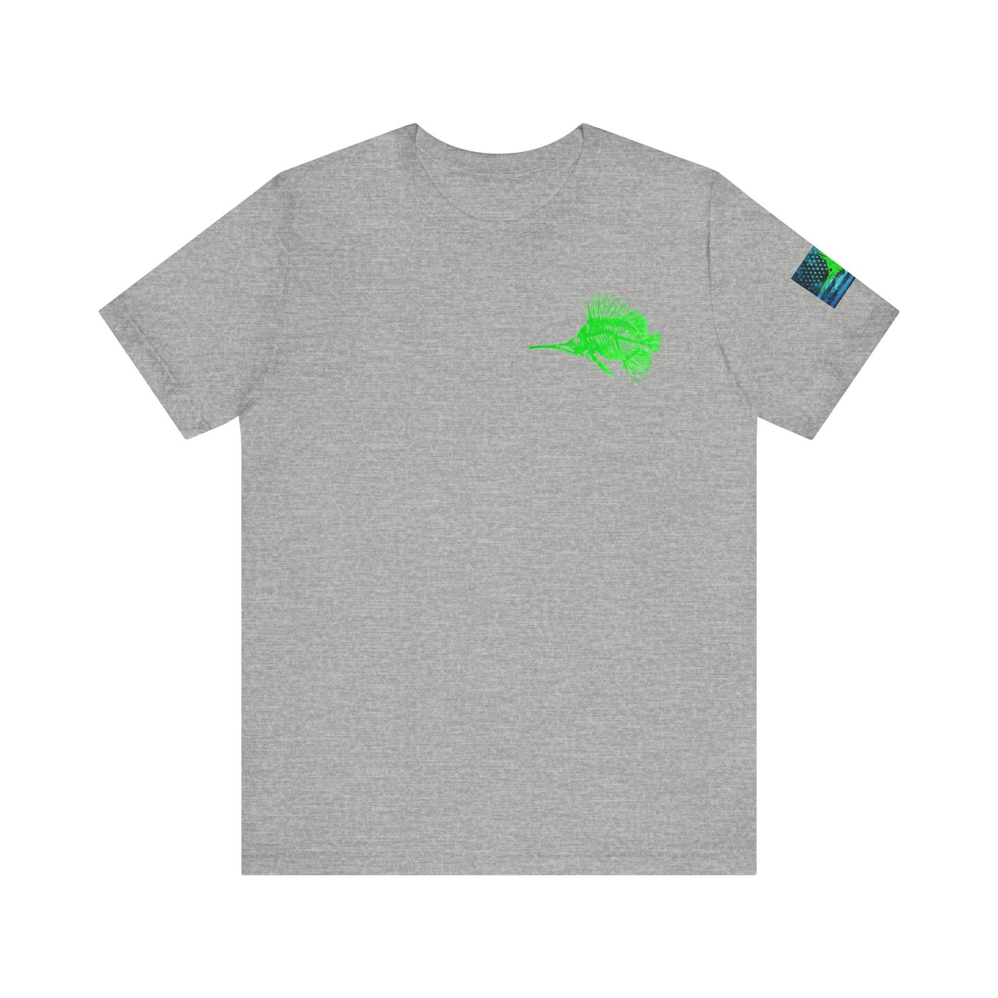 Green Fish Grunge American Flag Tee, Patriotic USA Shirt, Vintage American Flag