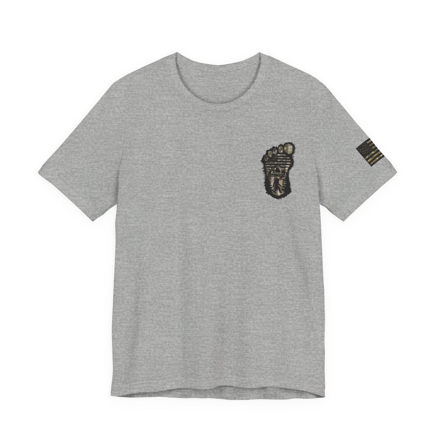 Bigfoot American Flag Camo Tee, Patriotic Sasquatch Shirt, USA Yetti Top, Men's Women's Unisex T-shirt, Cryptid Camouflage