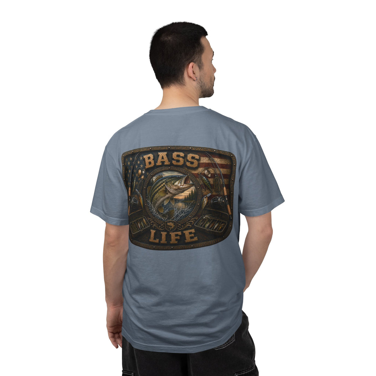 Bass Life T-Shirt — Retro American Flag Bass Fishing Tee