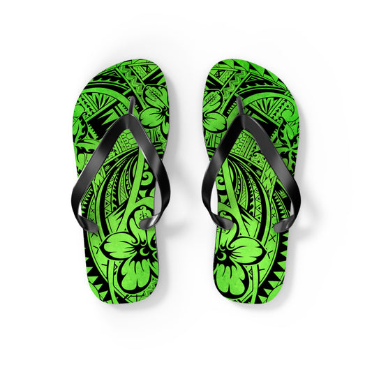 Polynesian Green Flip Flops - Summer Beach Sandals, Vacation Footwear, Poolside Essentials, Outdoor Fun, Tropical Style
