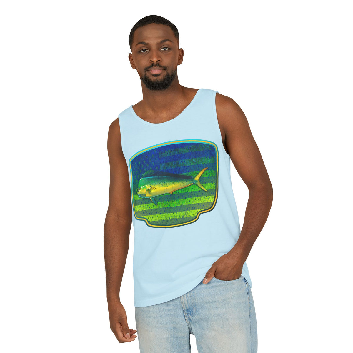 American Mahi Mahi Graphic Tank Top, Summer Apparel, Outdoors Shirt, Fishing Gear, Beachwear, Gifts for Anglers