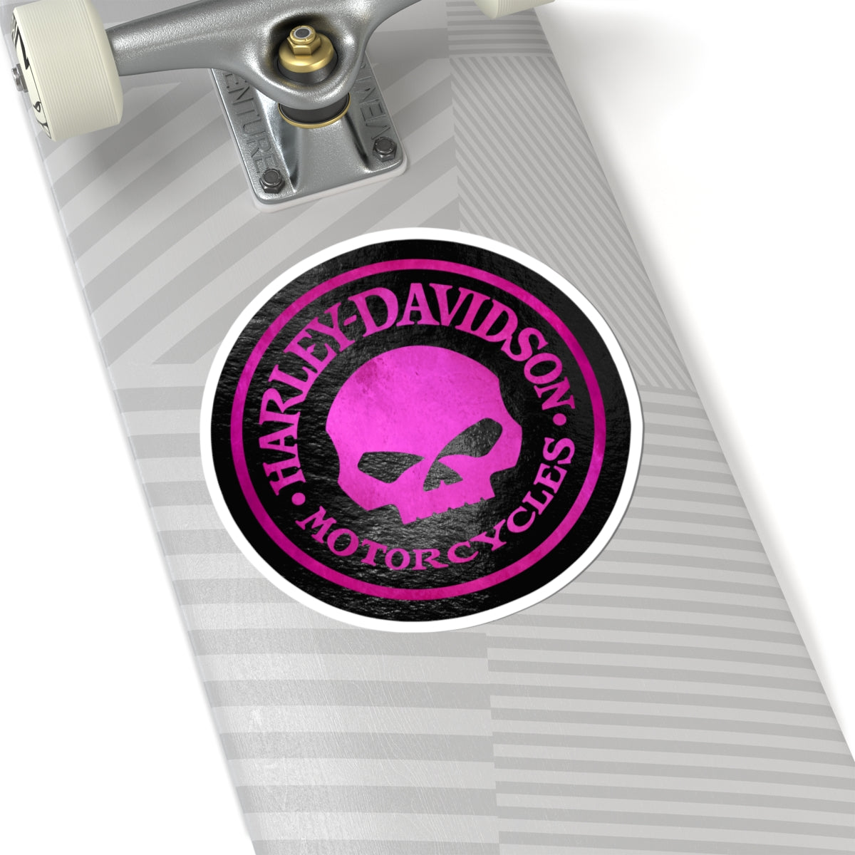 Harley Skull Biker Emblem | Bold Pink Motorcycle Graphic for Decals, Shirts, or Garage Art, ArtKiss-Cut Stickers