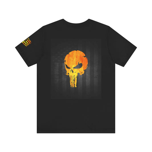 Orange Grunge Punisher Skull – Neon Grunge Vigilante Graphic for Shirts, Decals & Prints