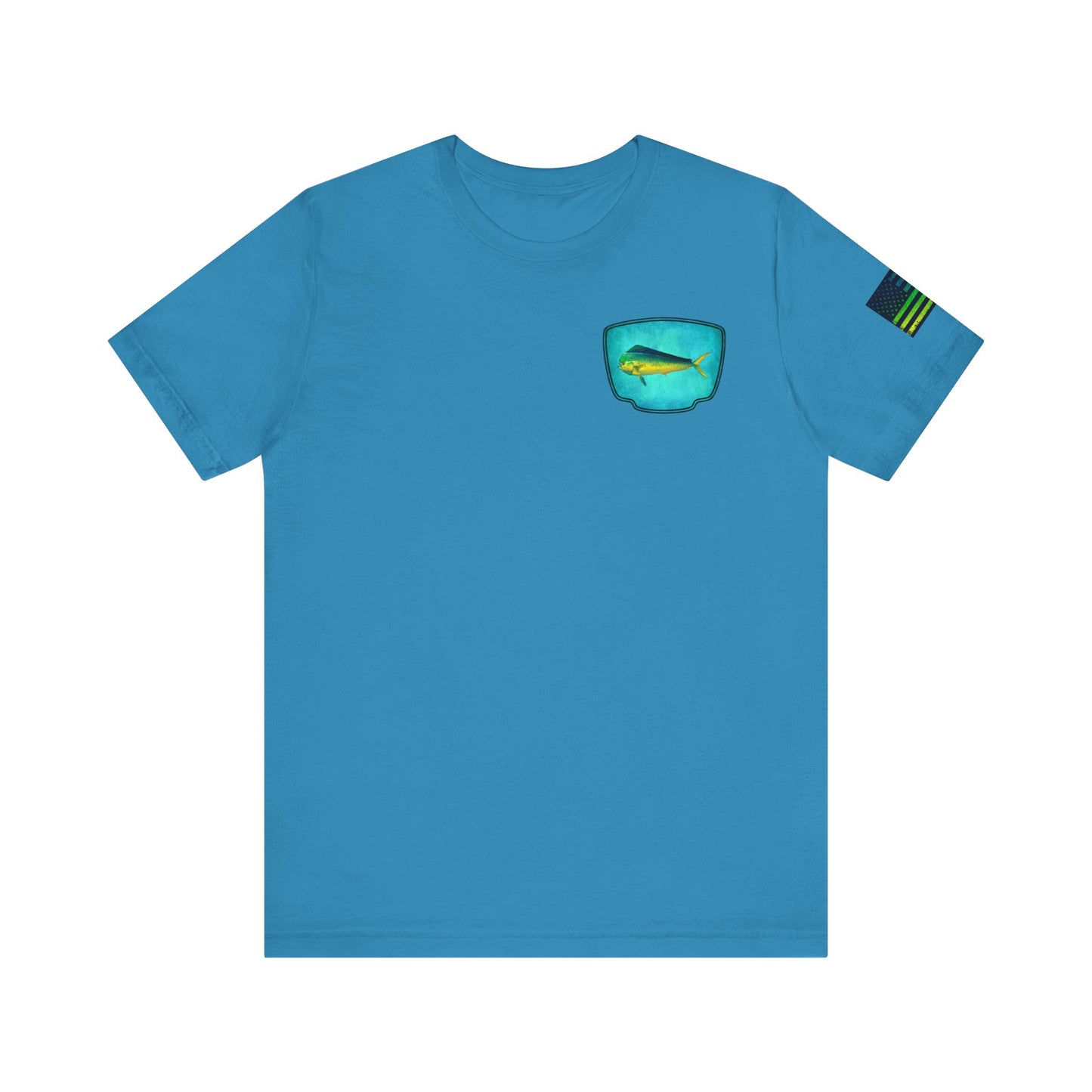 Vibrant Mahi Mahi Badge Tee – Ocean-Inspired Saltwater Fishing Shirt for Men