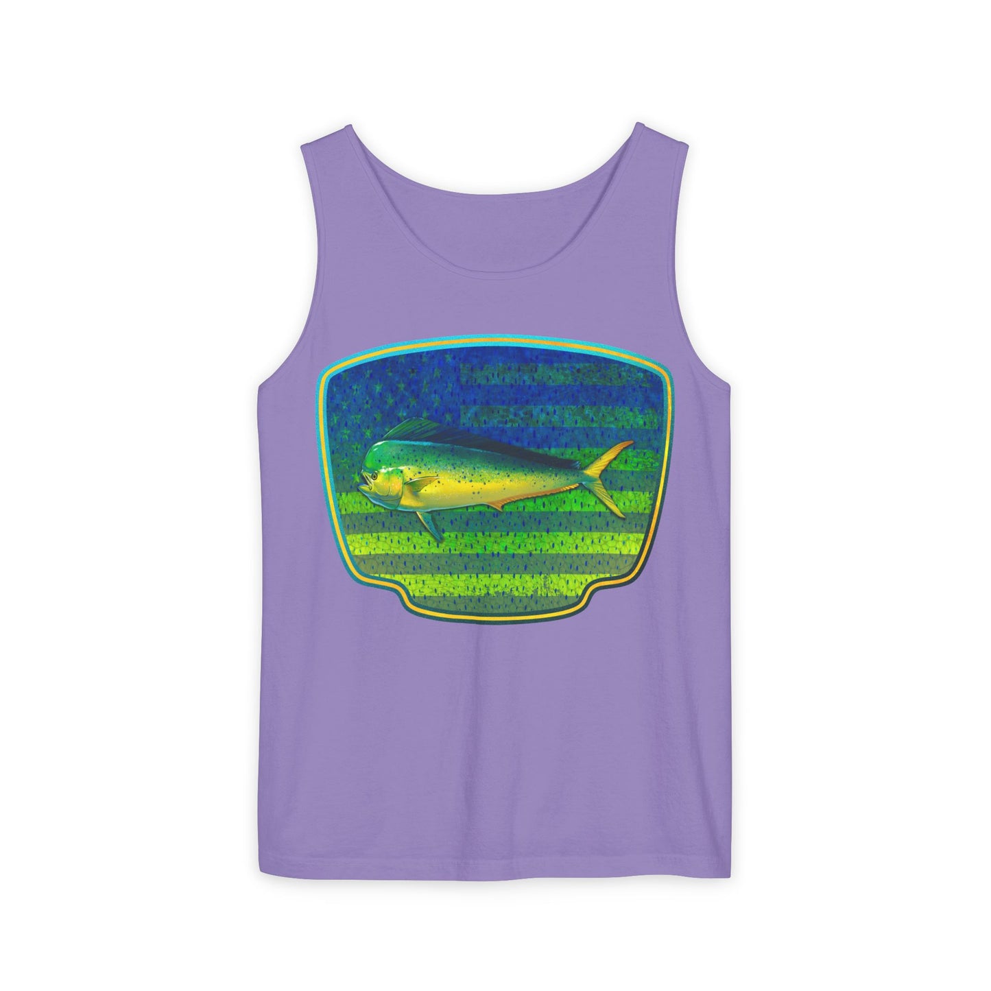 American Mahi Mahi Graphic Tank Top, Summer Apparel, Outdoors Shirt, Fishing Gear, Beachwear, Gifts for Anglers