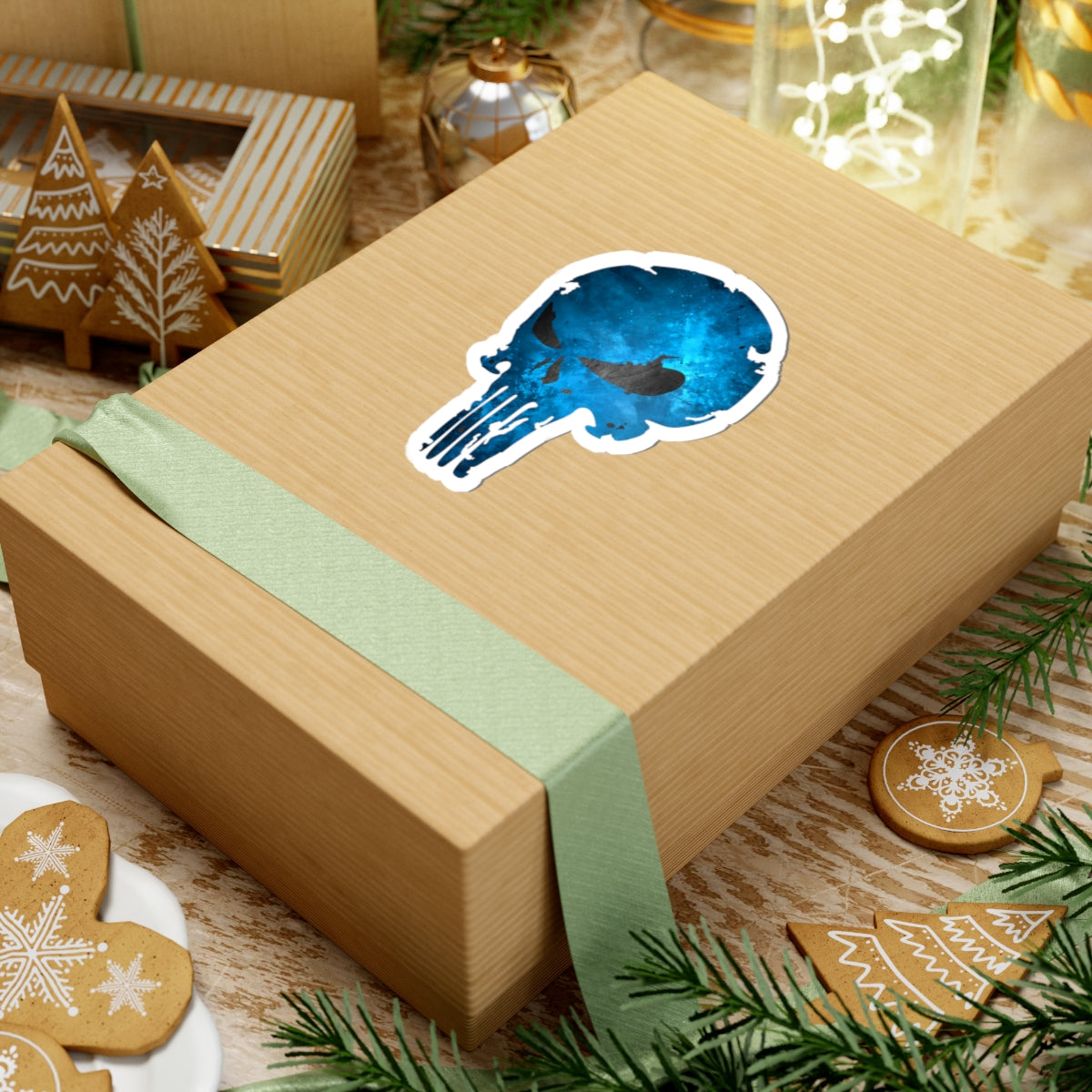 Blue Distressed Skull Warrior Sticker – Bold Urban Graphic for Laptops, Water Bottles & More
