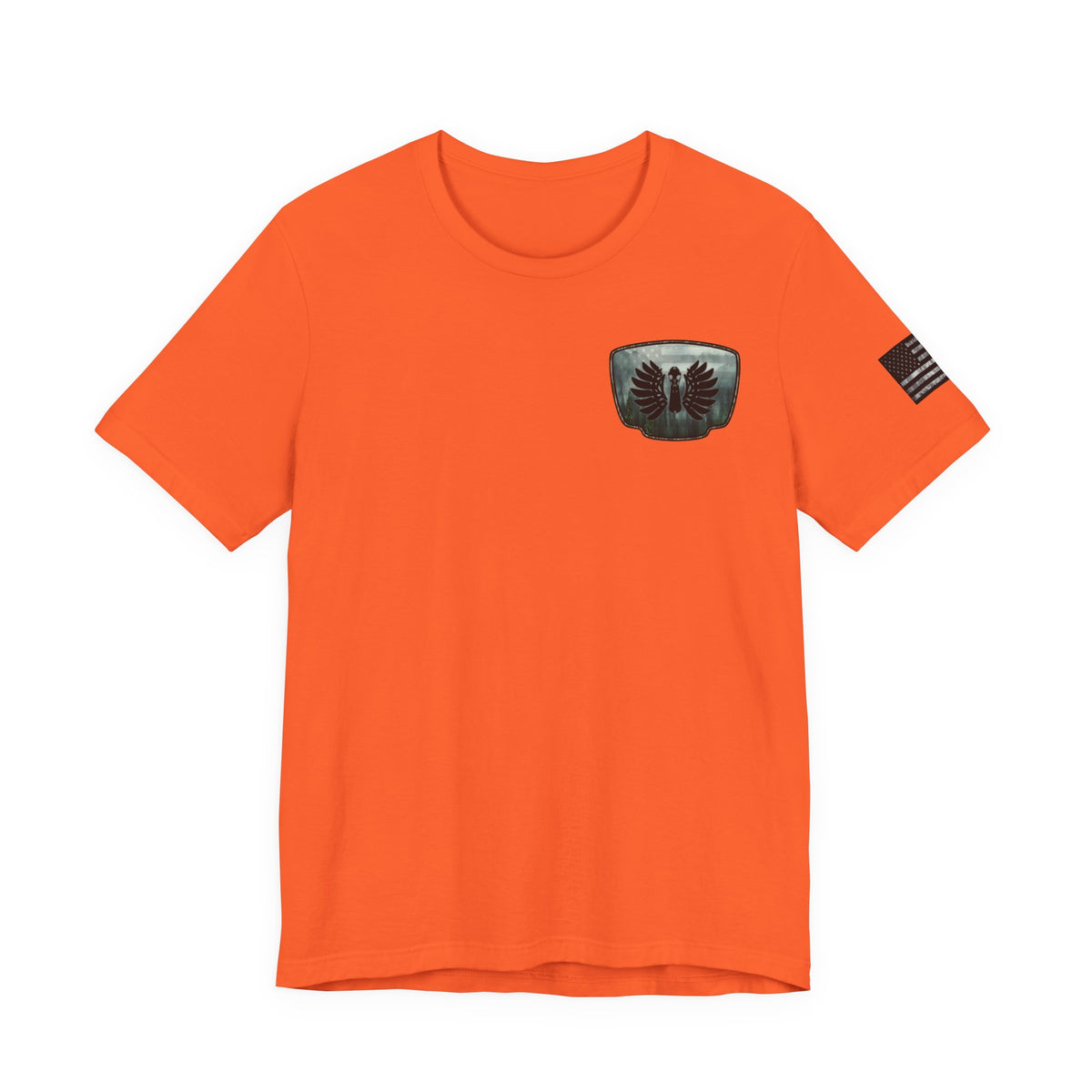 The Forest Duck Hunt Badge T-Shirt – Mossy Camo Print, Crossed Guns & Duck Skull Graphic