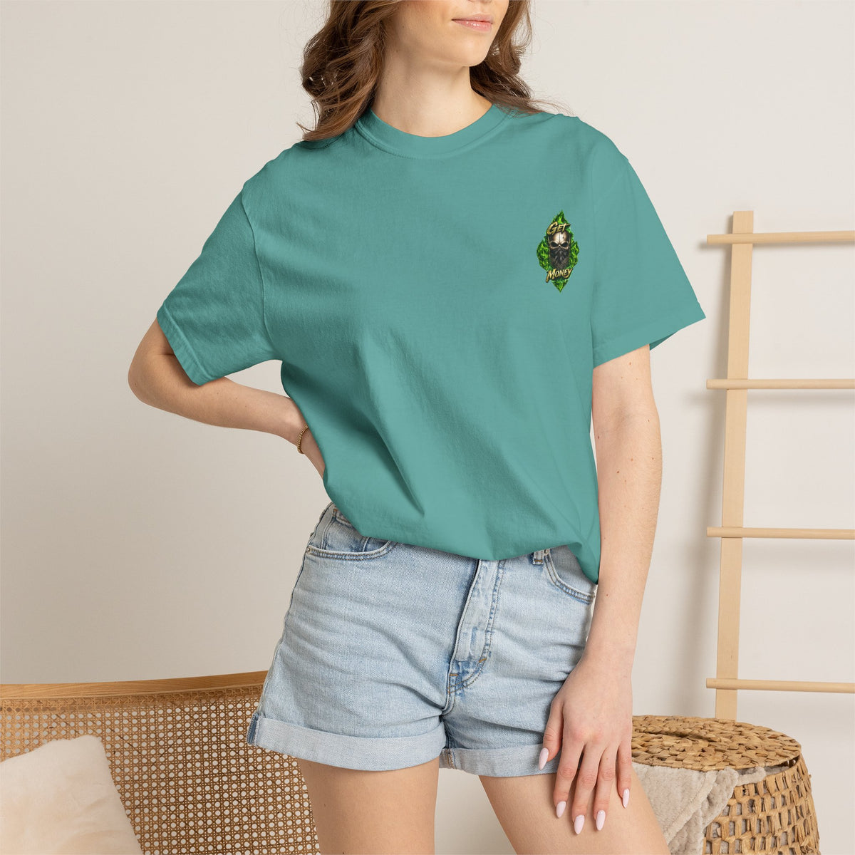 Get Money Skull Graphic Tee – Green Flame Dollar Sign Hustle Streetwear Shirt