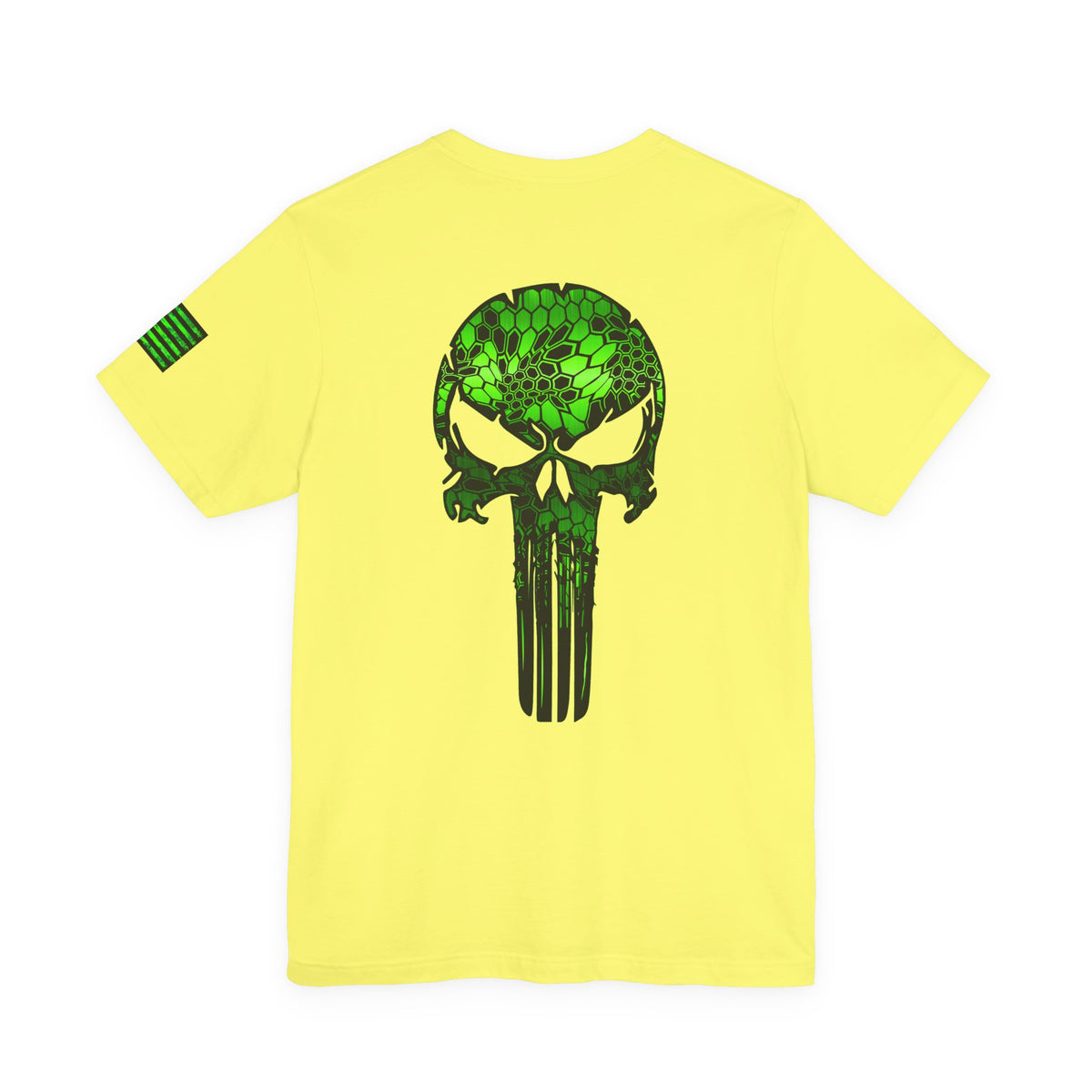 Green Punisher Skull with Hex Camo – Tactical Military Style Grunge Tee