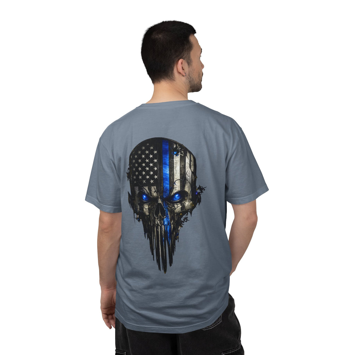 Thin Blue Line Skull T-Shirt — American Flag Police Support Tee