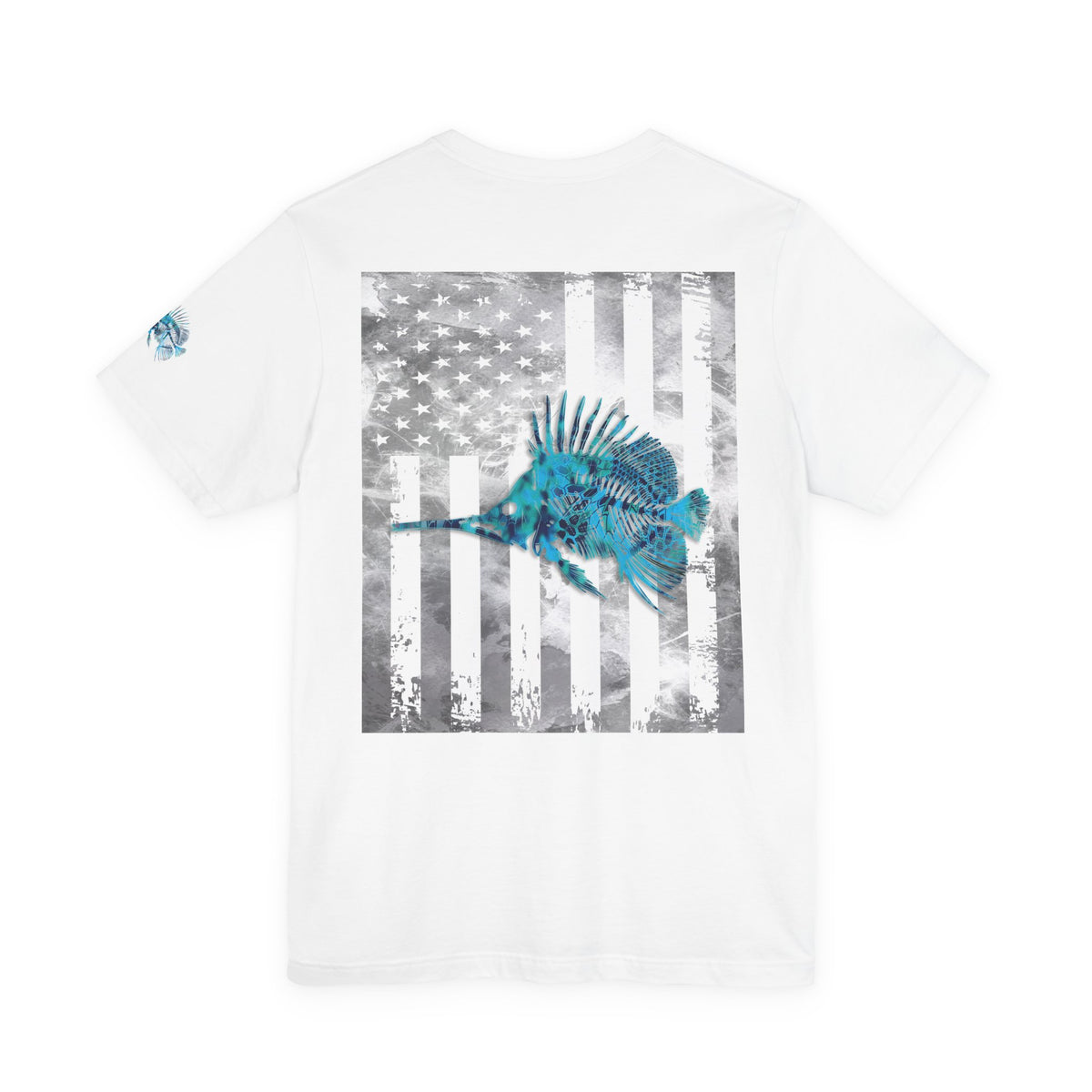 Fish Skeleton Grunge American Flag Tee, Patriotic Fishing Shirt, Vintage USA Bones, Fourth of July Apparel,