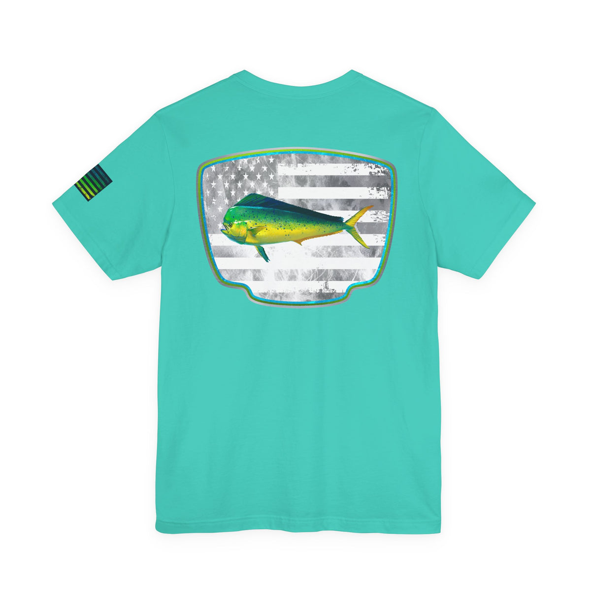 Mahi Mahi Sunglass Badge Tee – White Distressed Flag Fishing Shirt