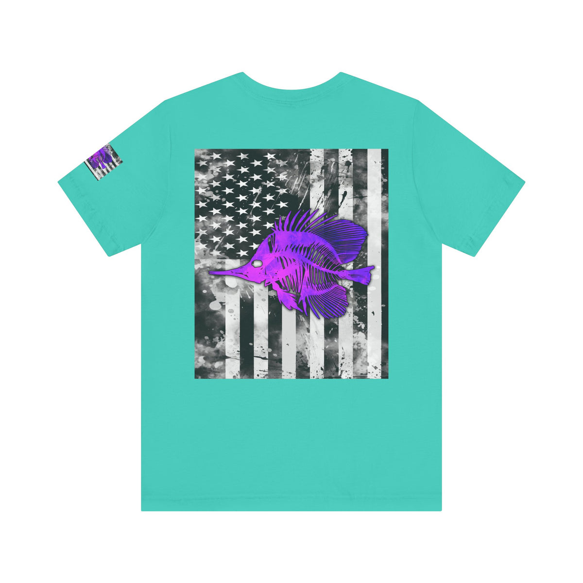 Purple Fish Angler Grunge American Flag Tee, Patriotic USA Shirt, Vintage American Flag