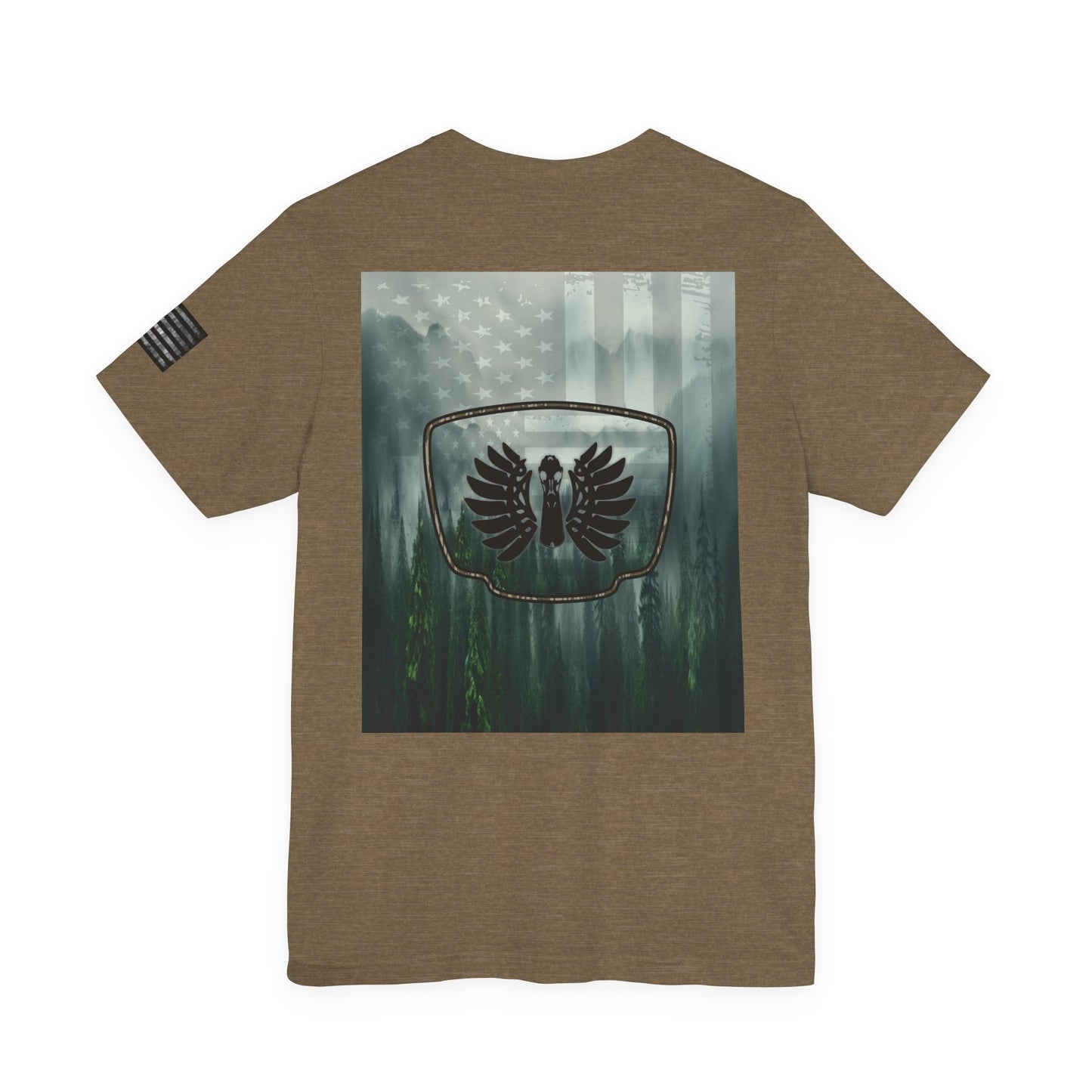 The Forest Duck Hunt Badge T-Shirt – Mossy Camo Print, Crossed Guns & Duck Skull Graphic