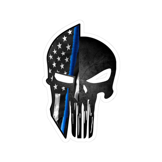 Spartan Warrior Skull Thin Blue Line Police Support Sticker ArtKiss-Cut Stickers