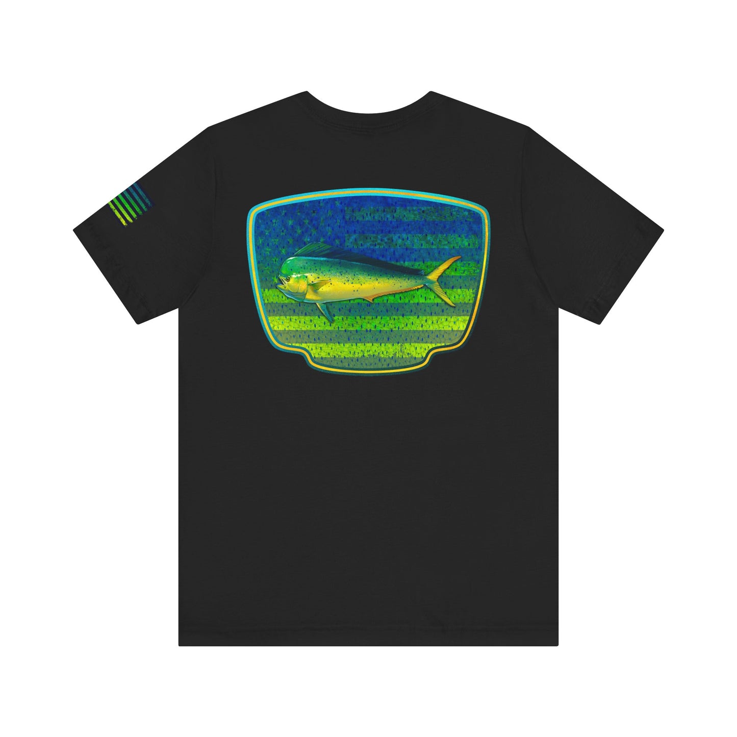 Patriotic Mahi Mahi Flag T-Shirt – Bold Saltwater Fishing Graphic Tee