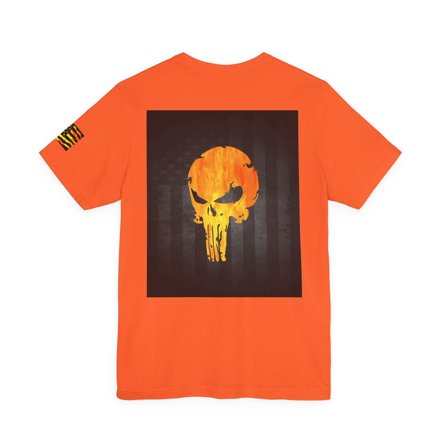 Orange Grunge Punisher Skull – Neon Grunge Vigilante Graphic for Shirts, Decals & Prints