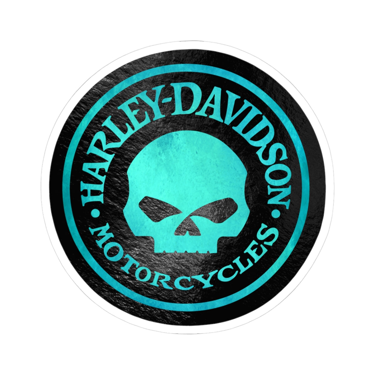 Harley Skull Biker Emblem | Bold Teal Motorcycle Graphic for Decals, Shirts, or Garage Art, ArtKiss-Cut Stickers