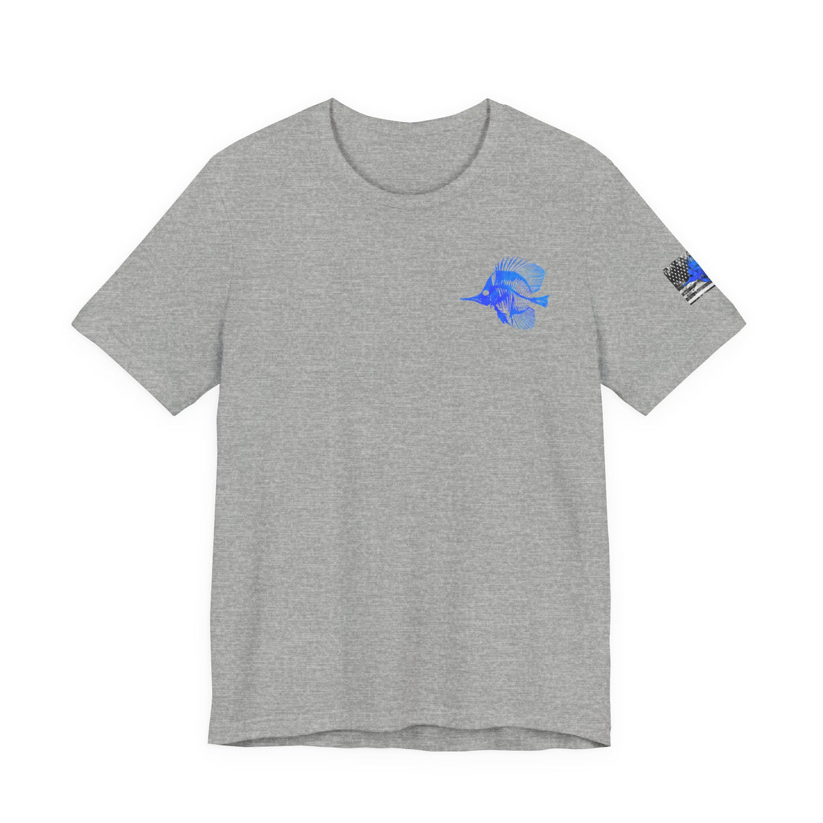 Blue Fish Skeleton Grunge American Flag Tee, Patriotic USA Shirt, Vintage American Flag