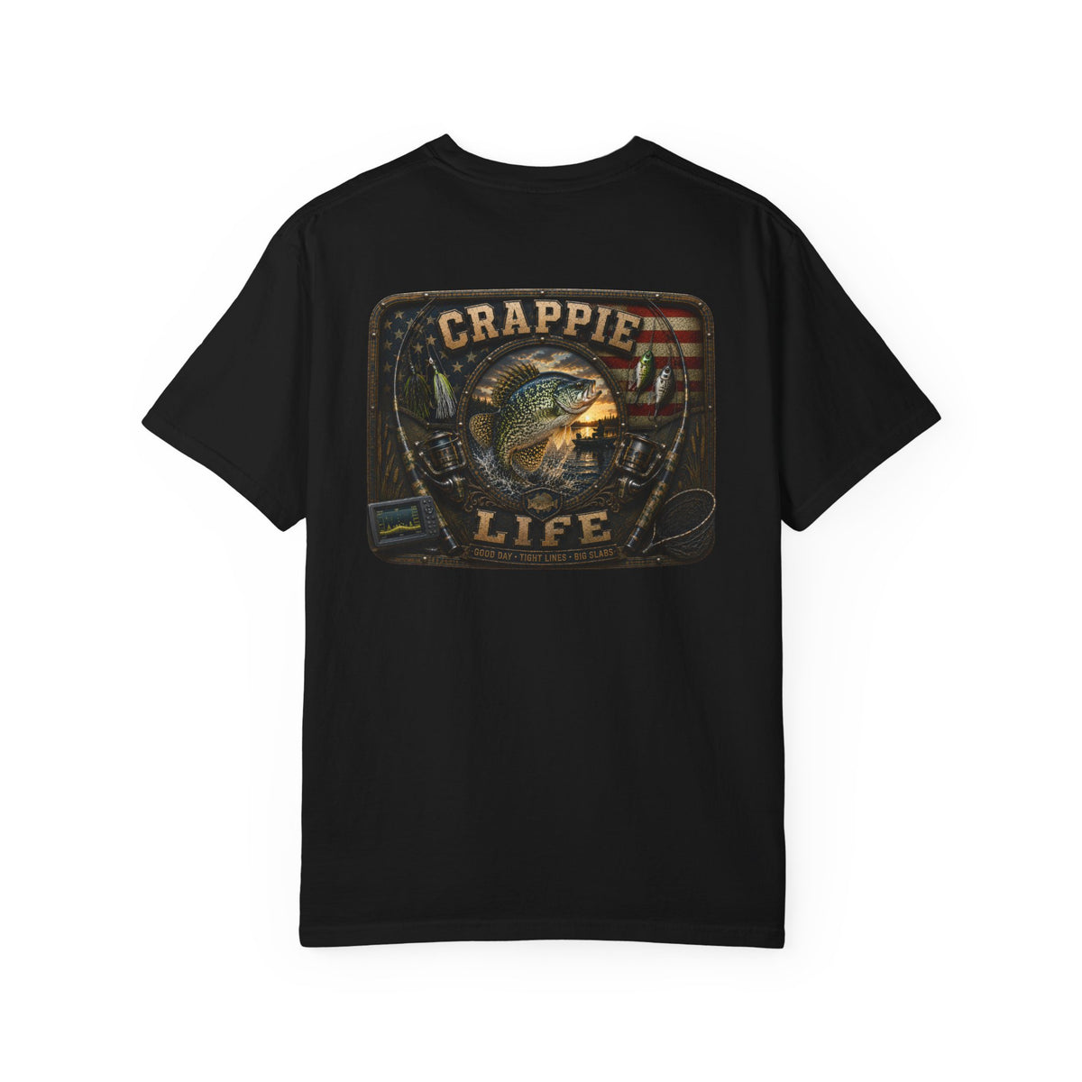 Crappie Life T-Shirt — Retro American Flag Crappie Fishing Tee