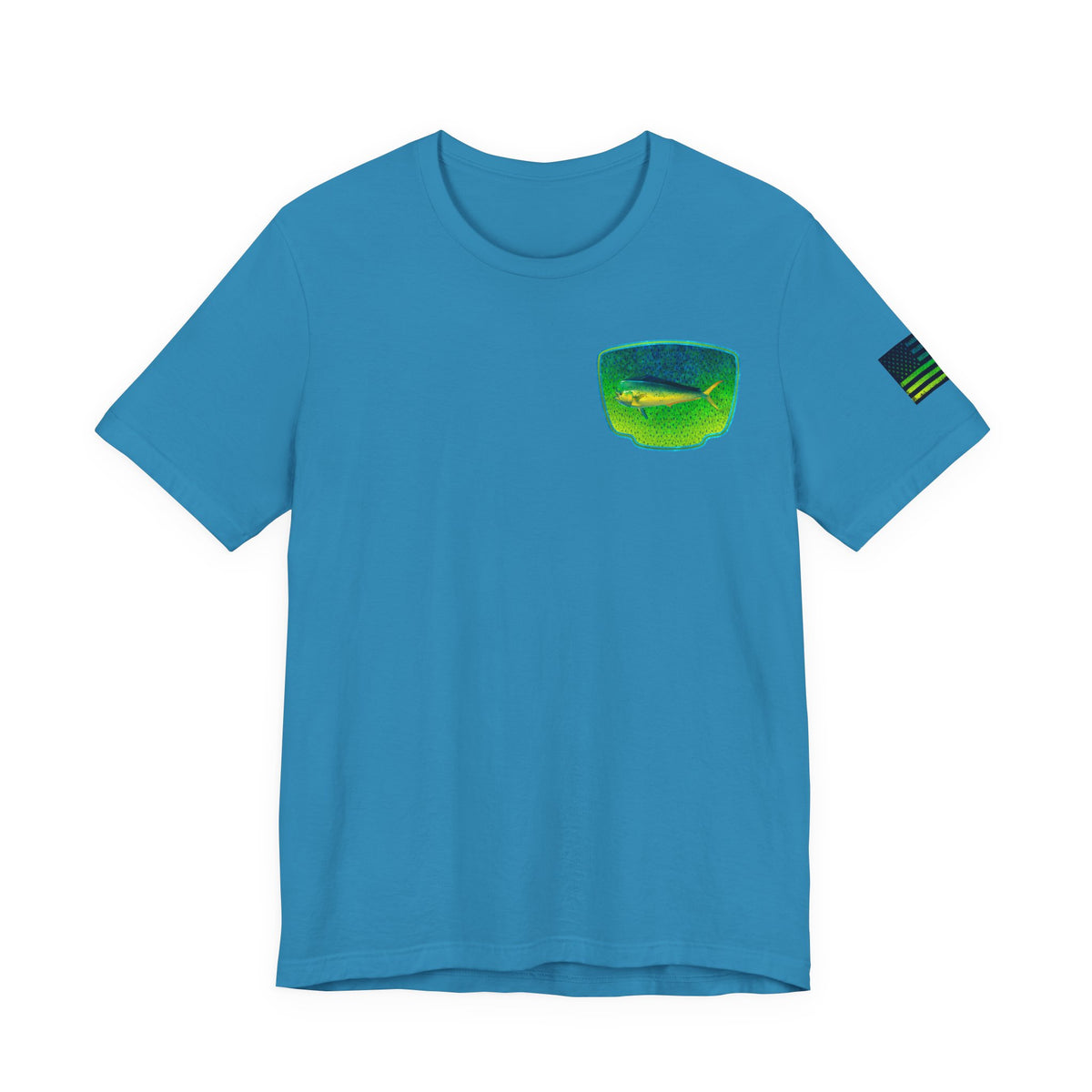 Bright Mahi Mahi Fish Skin Badge Tee – Bold Saltwater Fishing Shirt for Ocean Lovers