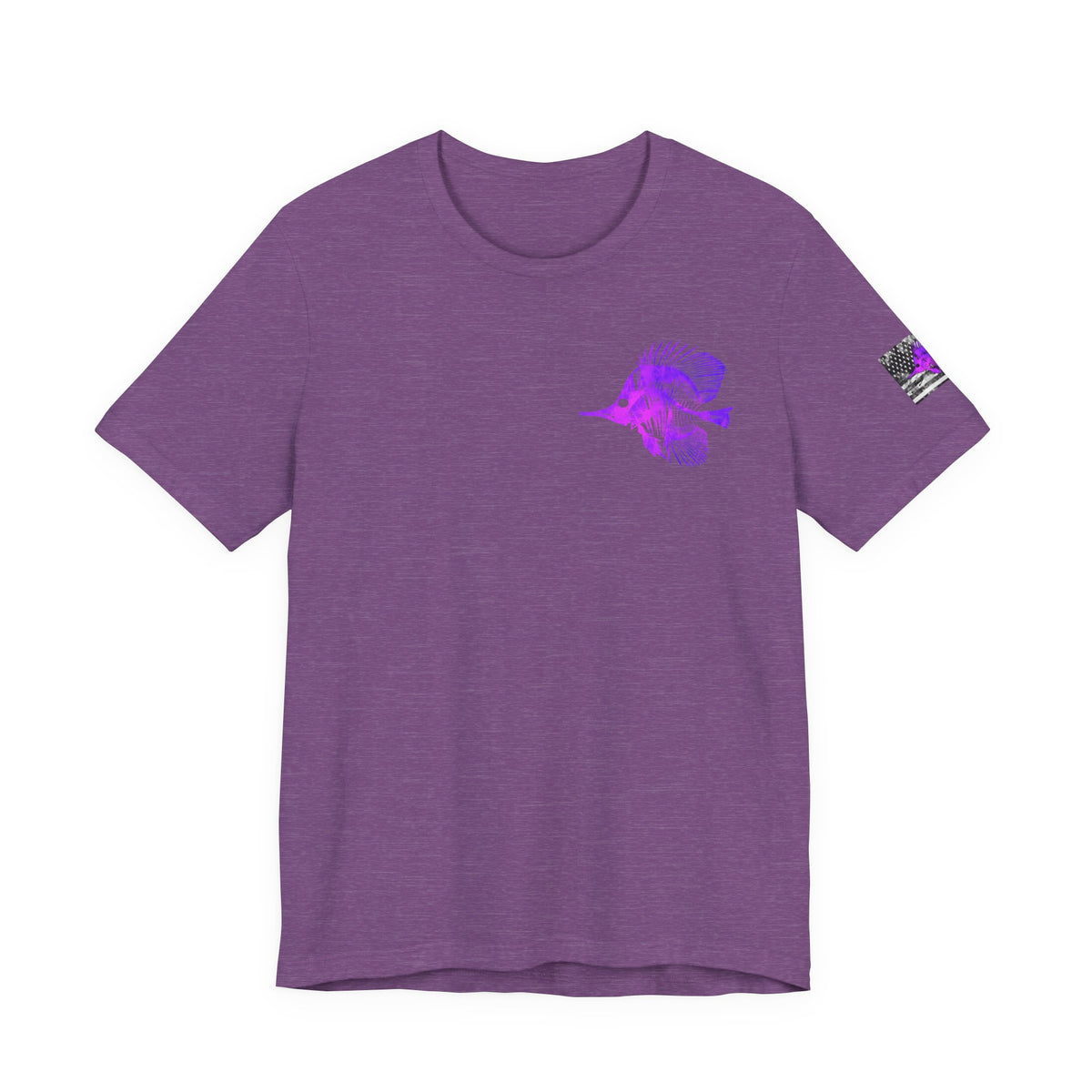Purple Fish Angler Grunge American Flag Tee, Patriotic USA Shirt, Vintage American Flag