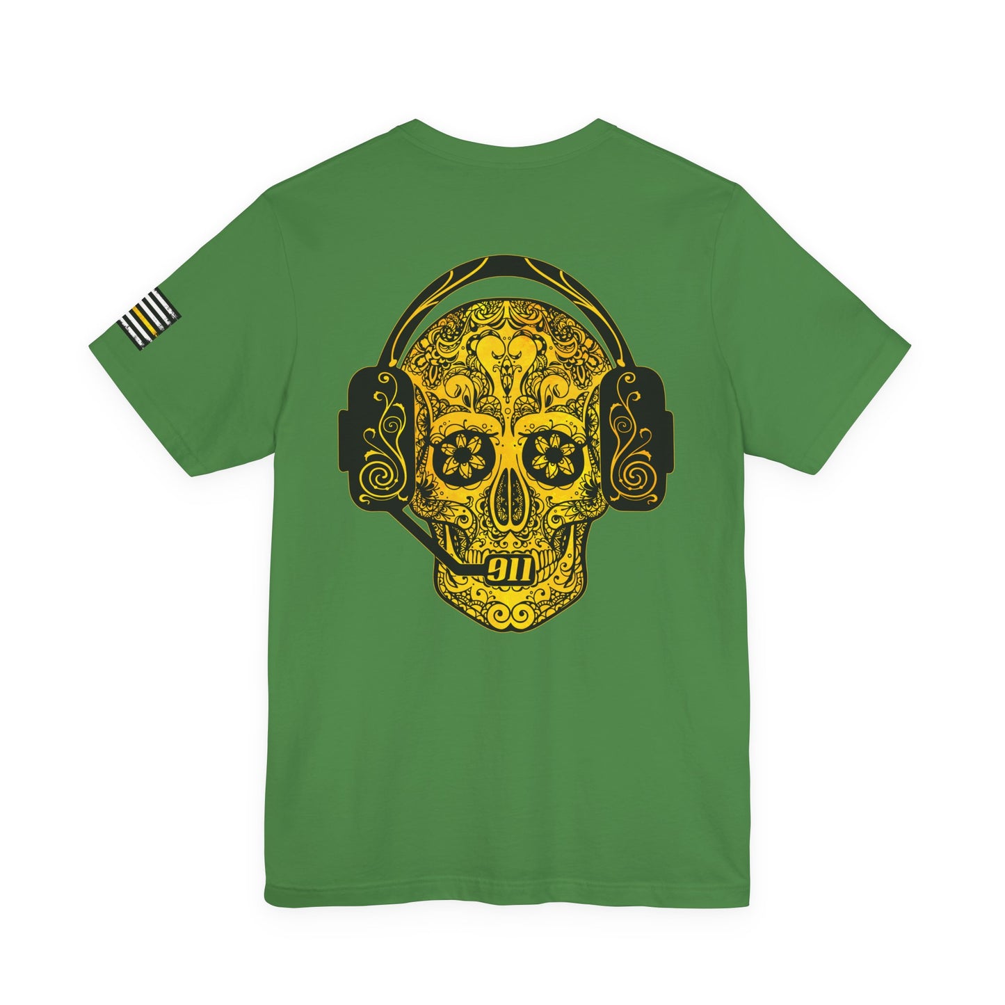 911 Dispatcher Sugar Skull Unisex Tee, Dispatcher Gift, Day of the Dead Shirt, Thin Gold Line,