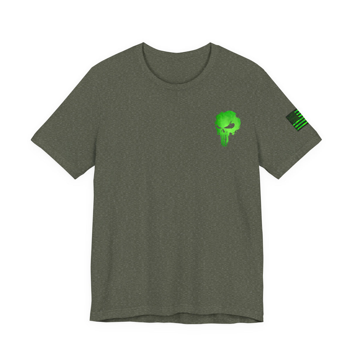 Green Punisher Skull with Hex Camo – Tactical Military Style Grunge Tee