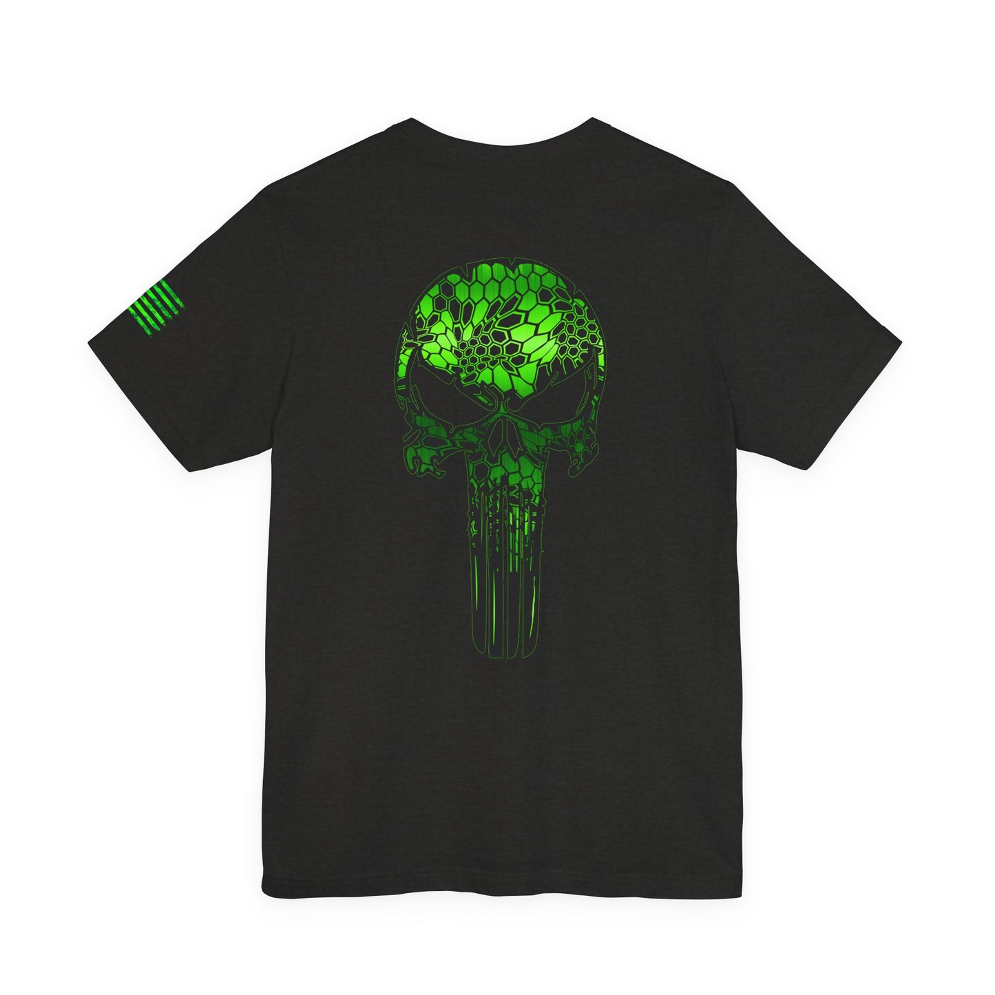 Green Punisher Skull with Hex Camo – Tactical Military Style Grunge Tee