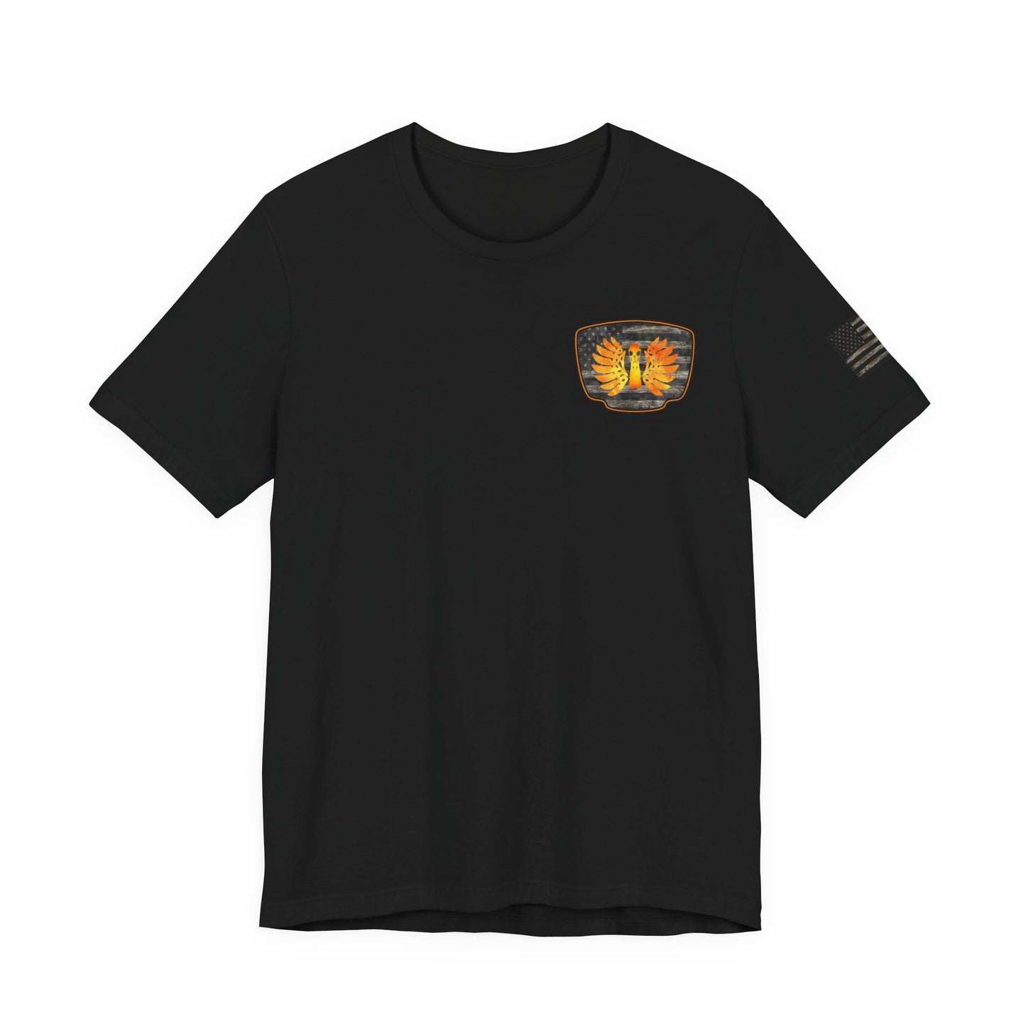 Duck Hunt Badge T-Shirt – Mossy Camo Print, Crossed Guns & Duck Skull Graphic